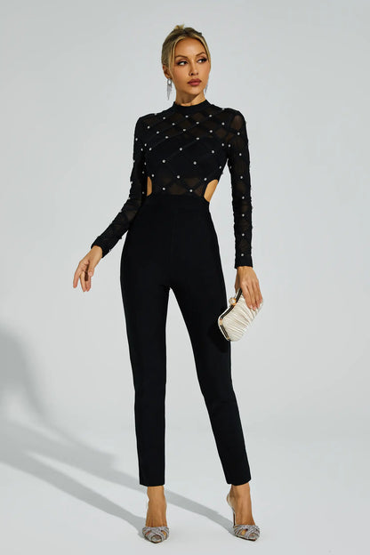 Carr Black Beaded Cut Out Jumpsuit