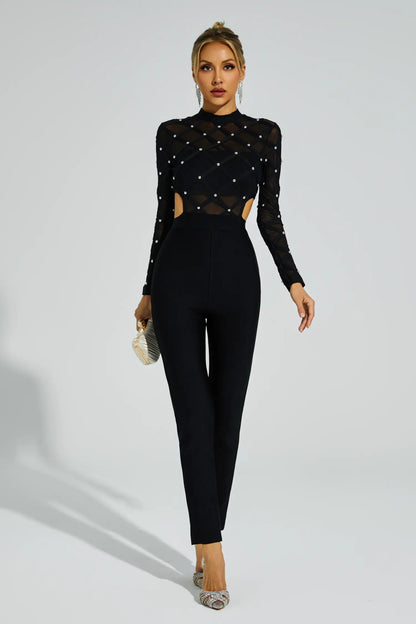 Carr Black Beaded Cut Out Jumpsuit