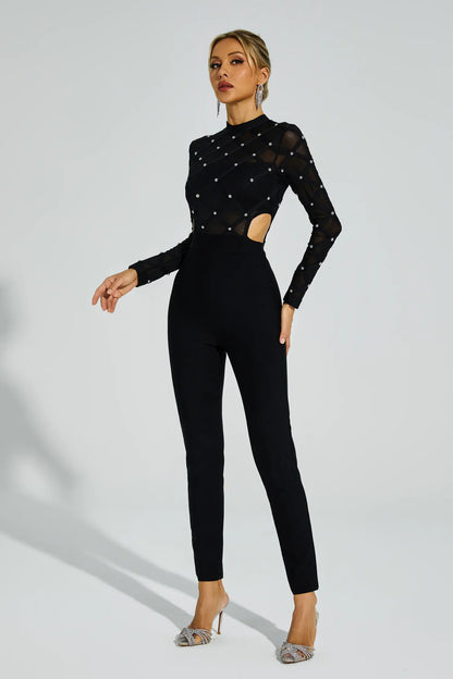 Carr Black Beaded Cut Out Jumpsuit