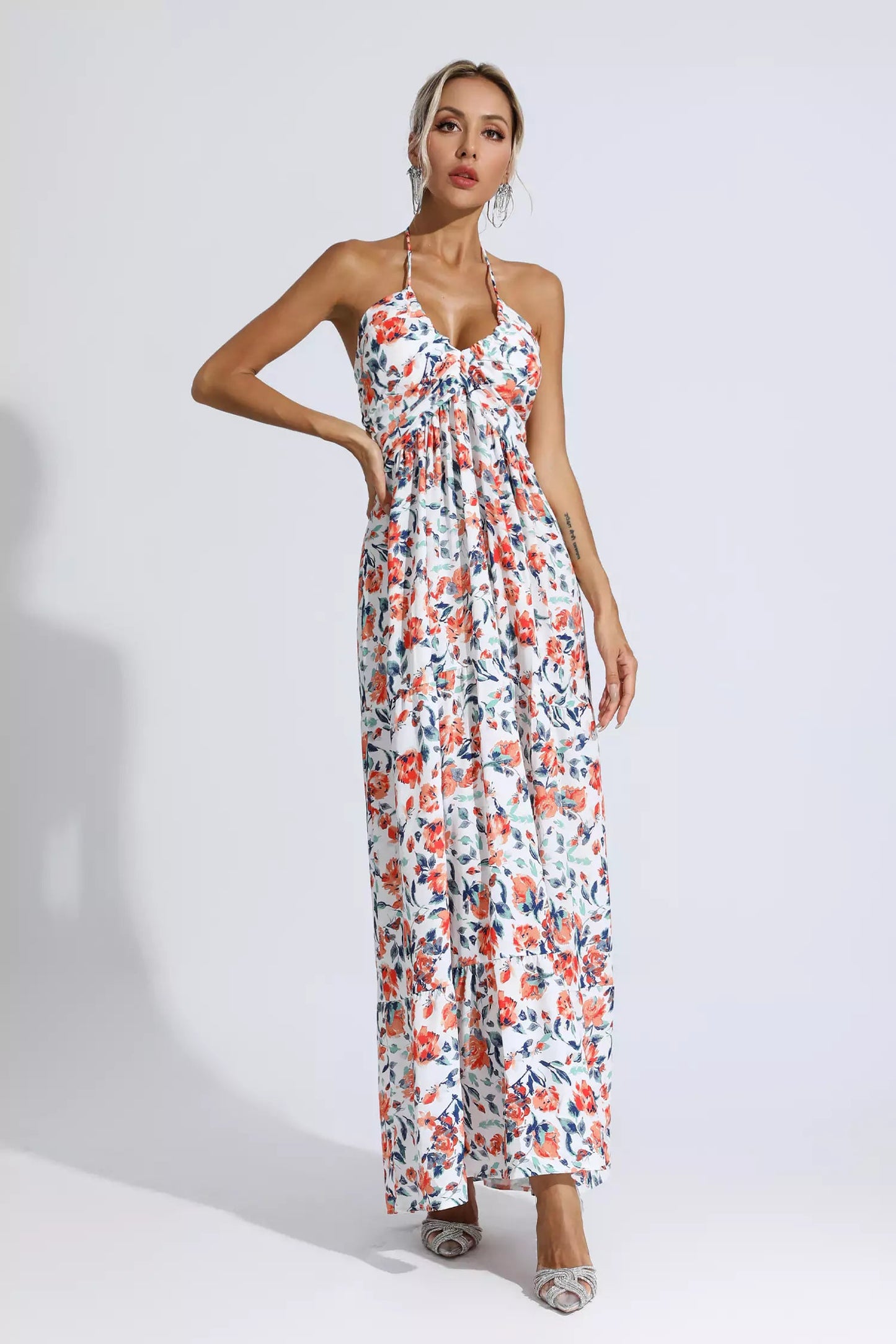 Frances Orange Floral Printed Maxi Dress