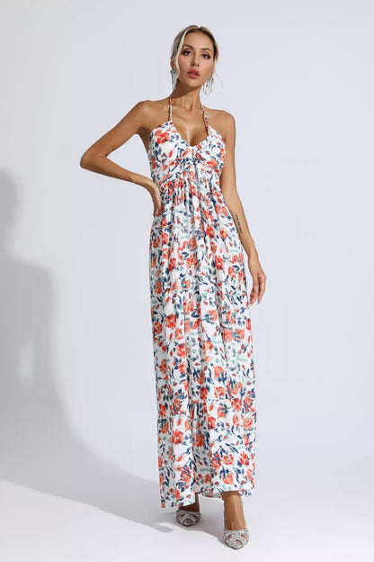 Frances Orange Floral Printed Maxi Dress