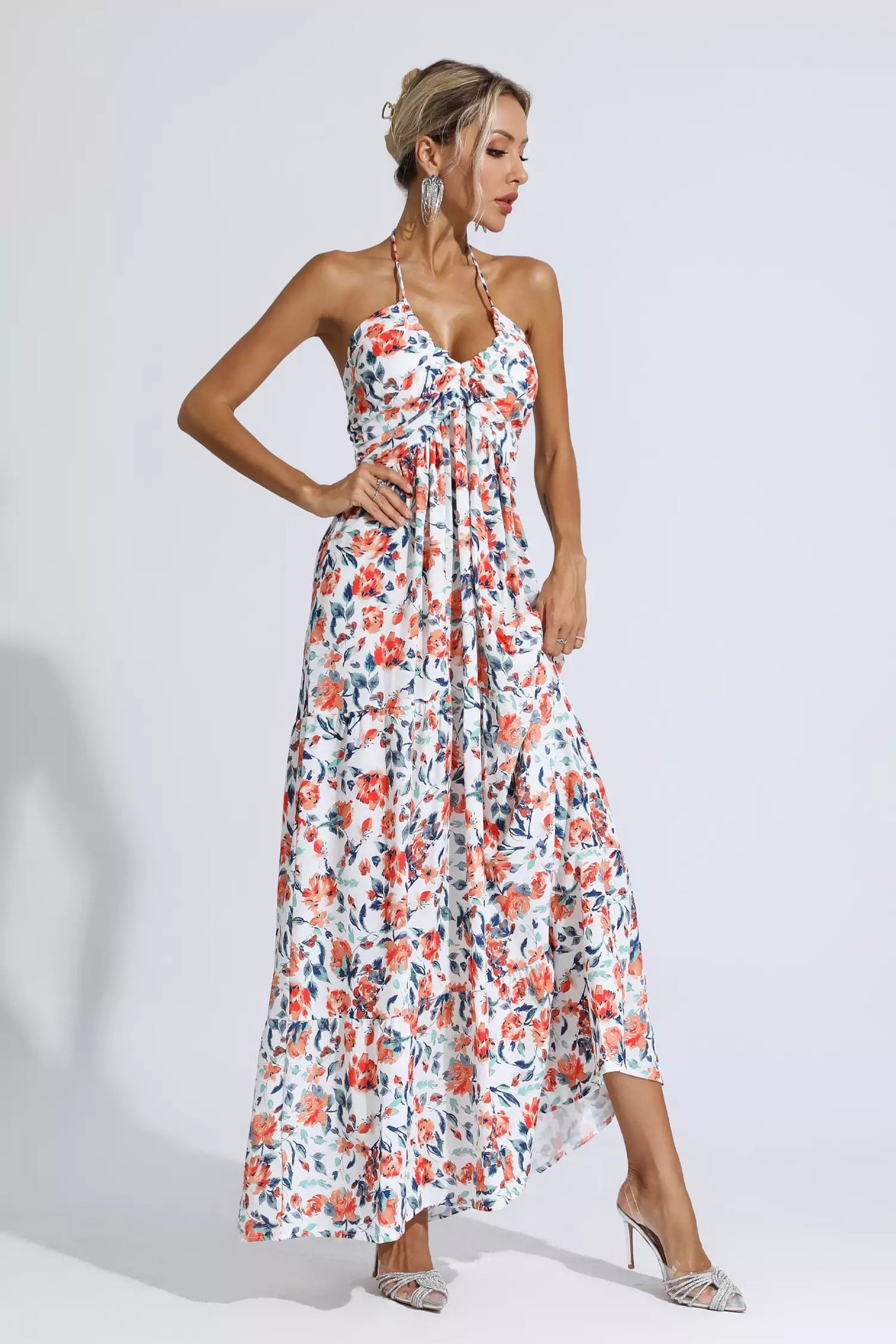 Frances Orange Floral Printed Maxi Dress