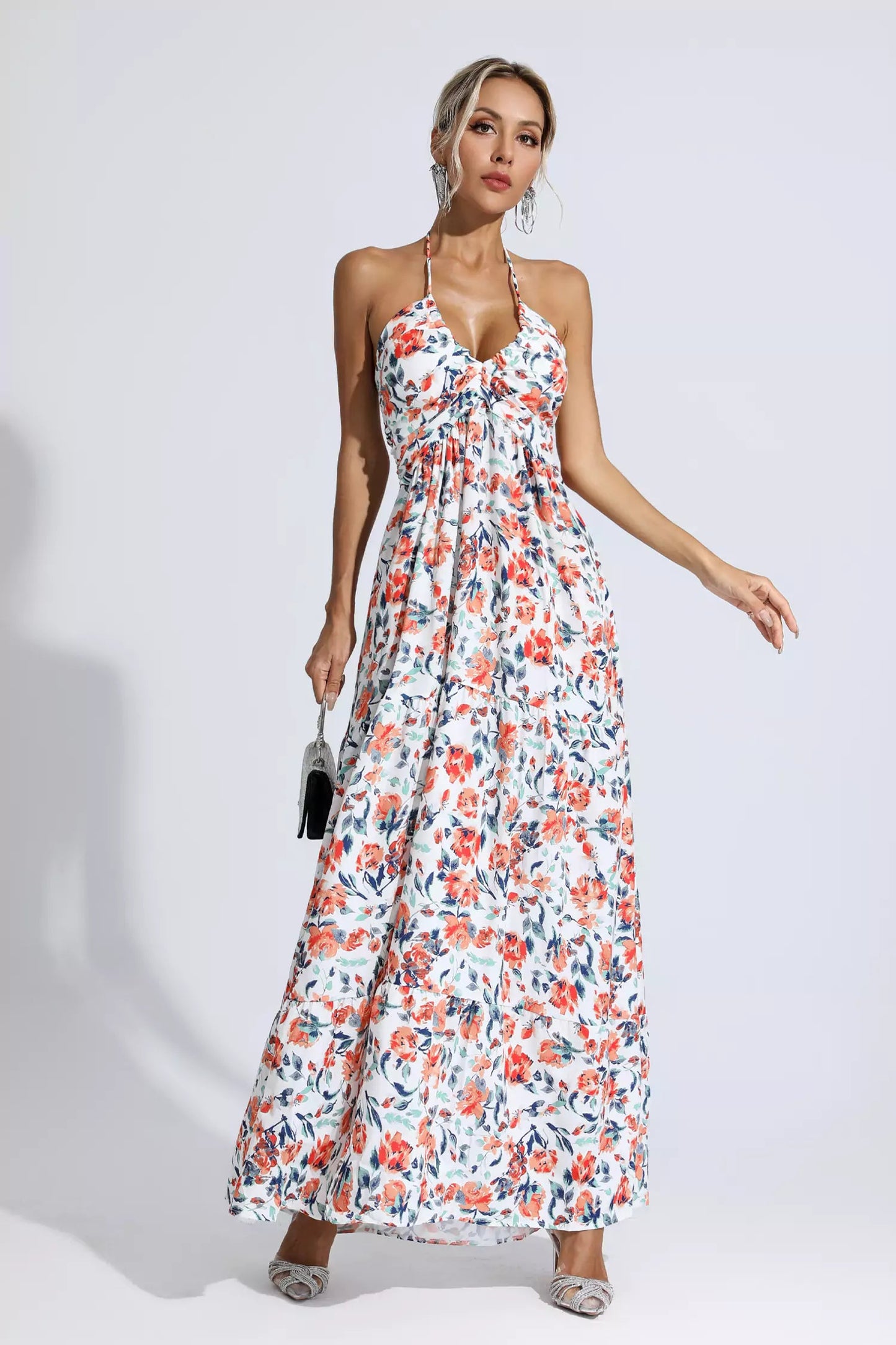 Frances Orange Floral Printed Maxi Dress