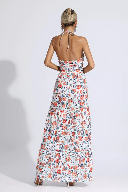 Frances Orange Floral Printed Maxi Dress
