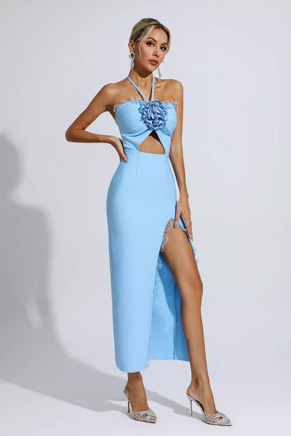 Francesca Blue Floral Ruched Maxi Dress