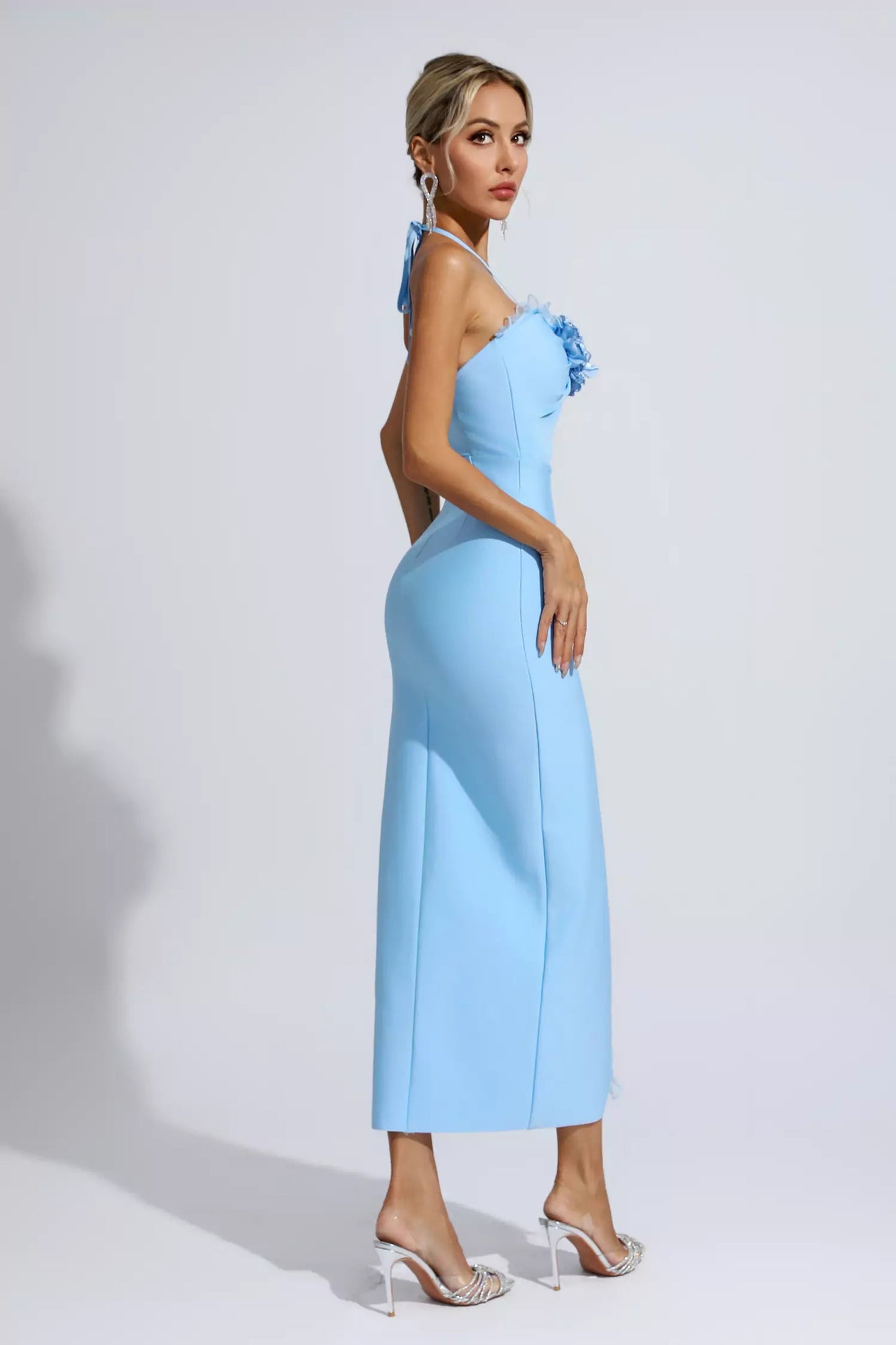 Francesca Blue Floral Ruched Maxi Dress