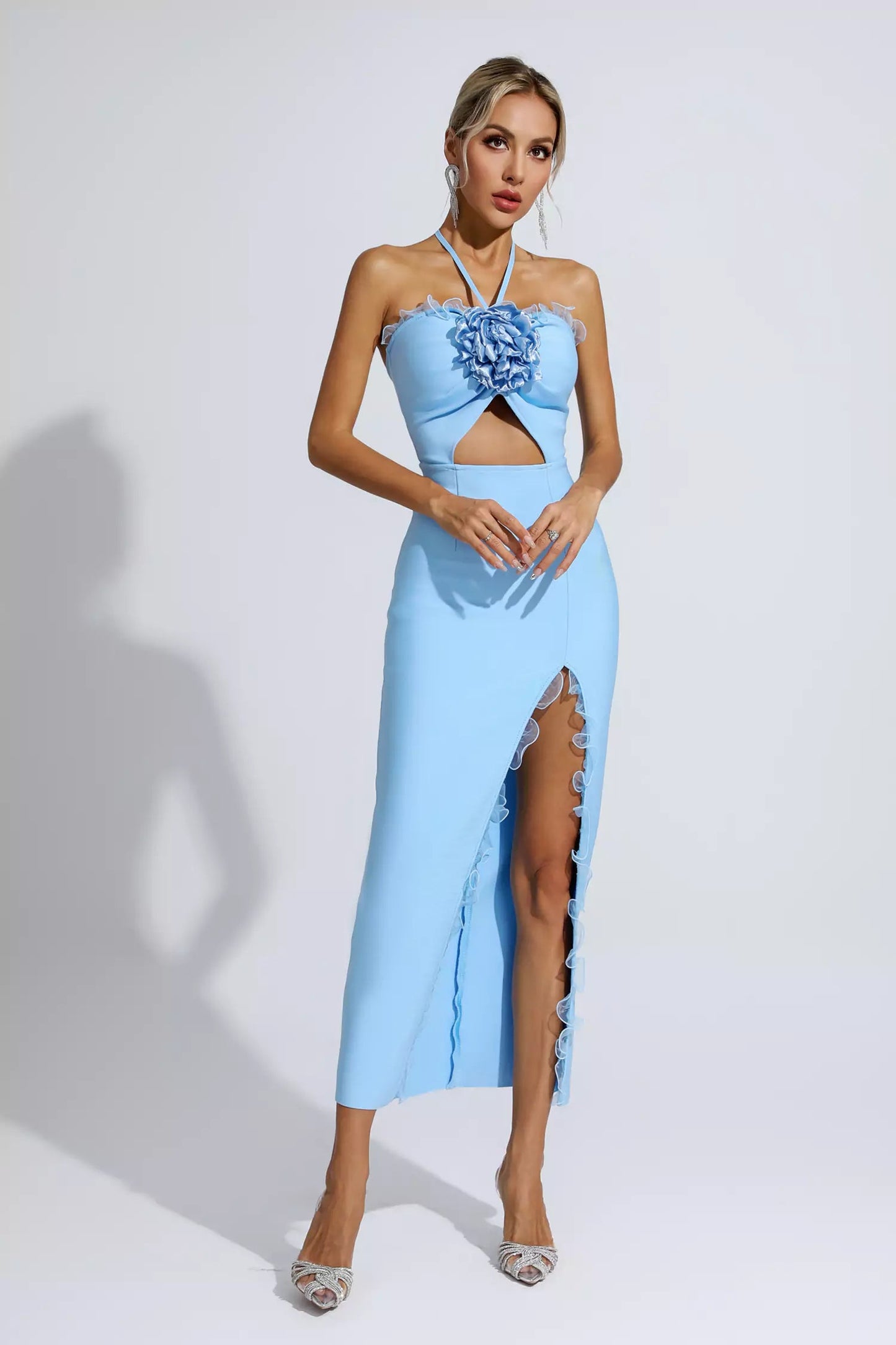 Francesca Blue Floral Ruched Maxi Dress