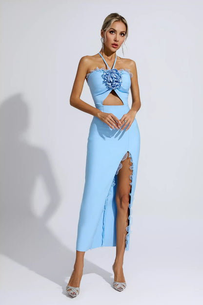 Francesca Blue Floral Ruched Maxi Dress