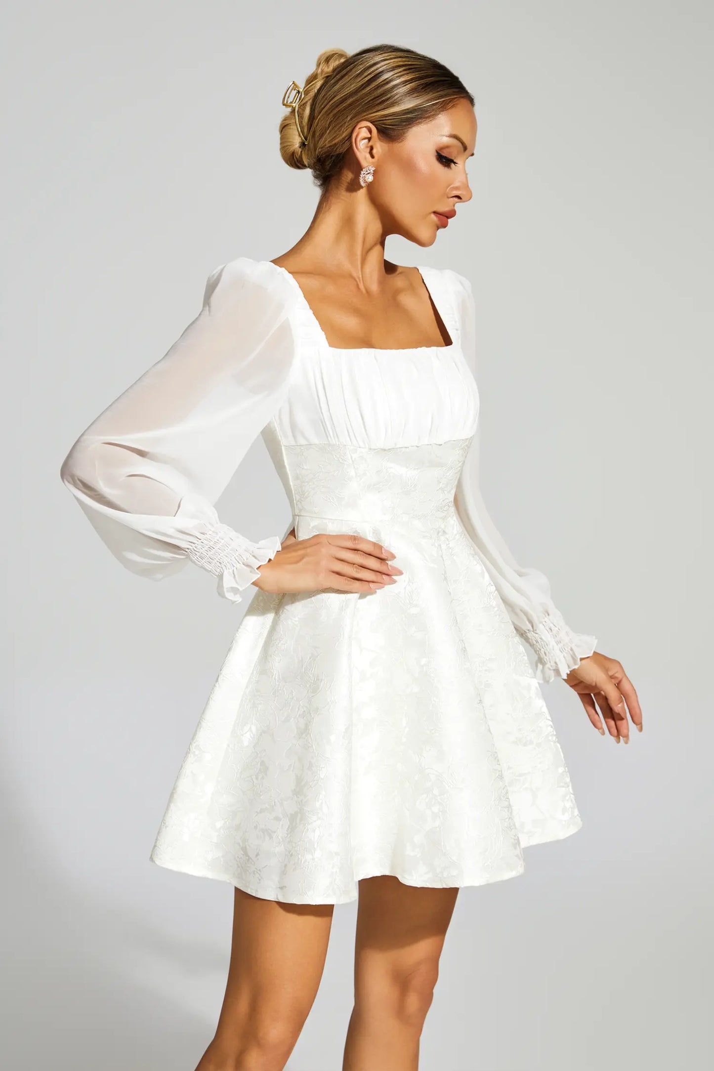 Francis White Lantern Sleeves Mini Dress