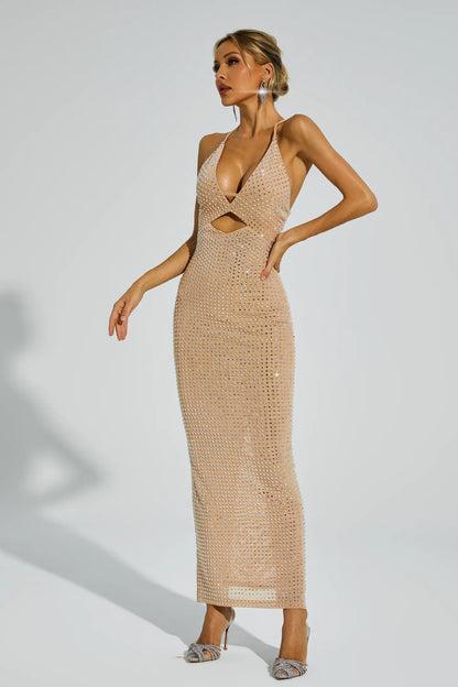 Frederic Beige Cut Out Halter Dress