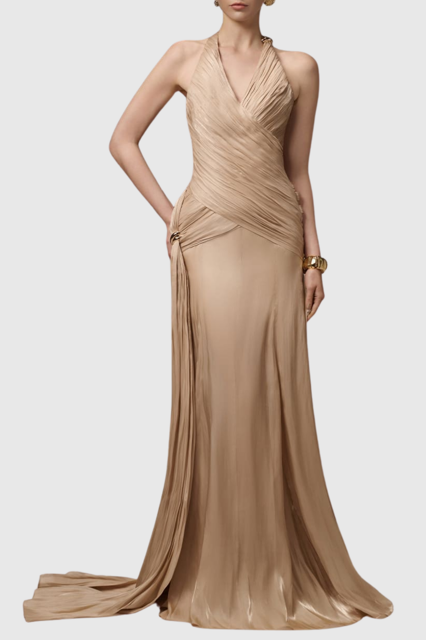 Freida Halter Ruched Maxi Dress