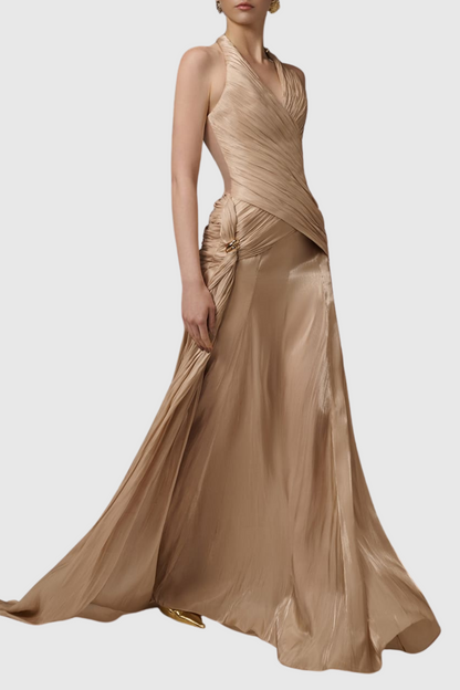 Freida Halter Ruched Maxi Dress