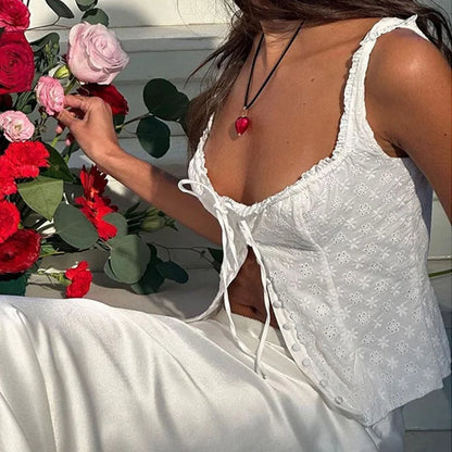 French Chic Jacquard Button-Up Milkmaid Crop Top