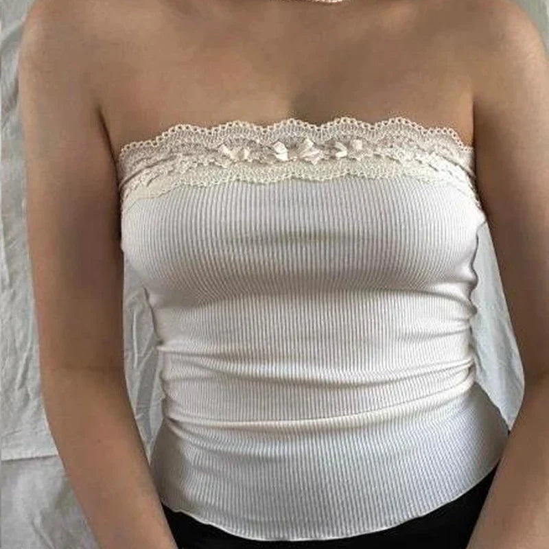 Floral Lace Bandeau Strapless Crop Top