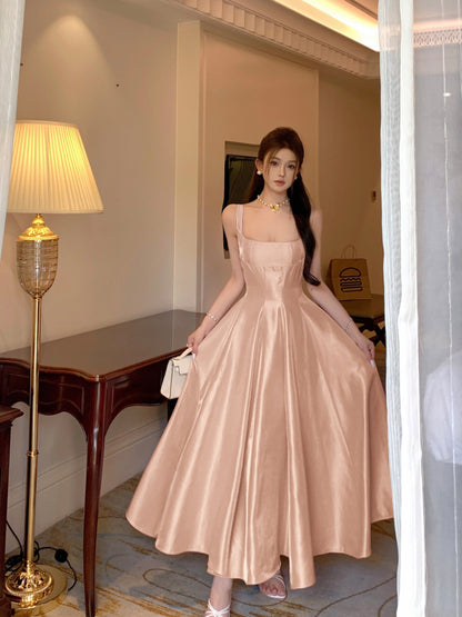 French Chic Pink Strap Dress Puffy Party Dress for Any Occasion