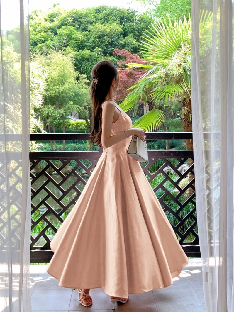 French Chic Pink Strap Dress Puffy Party Dress for Any Occasion