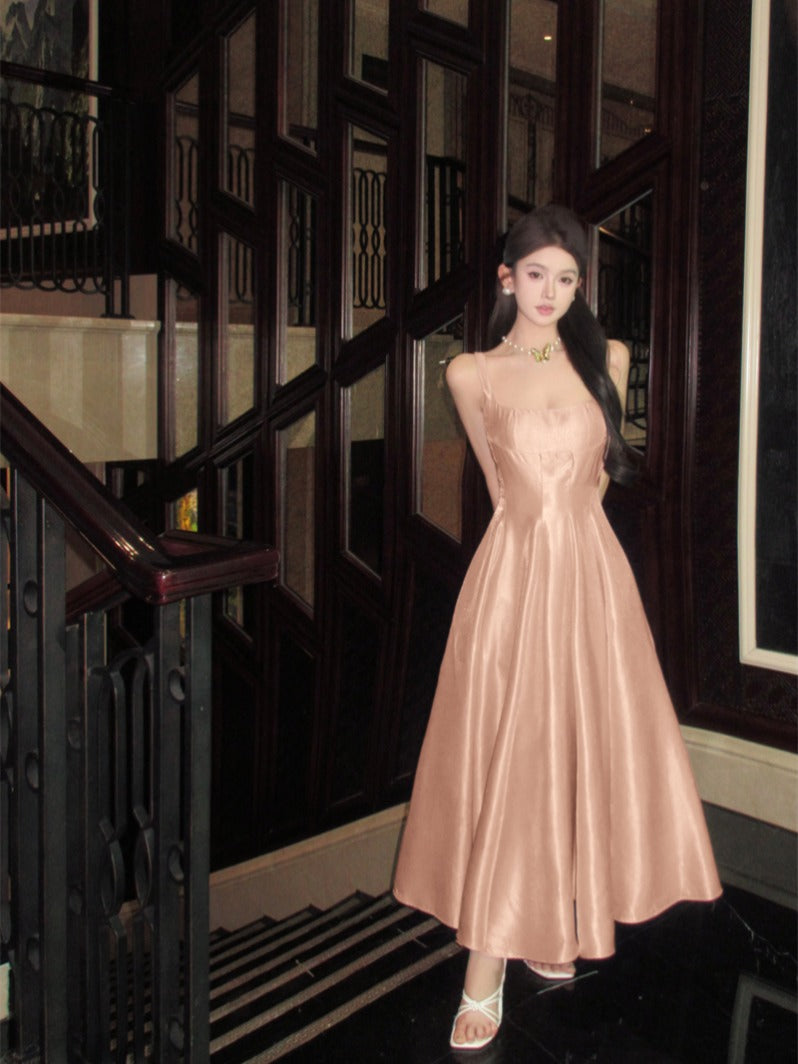 French Chic Pink Strap Dress Puffy Party Dress for Any Occasion