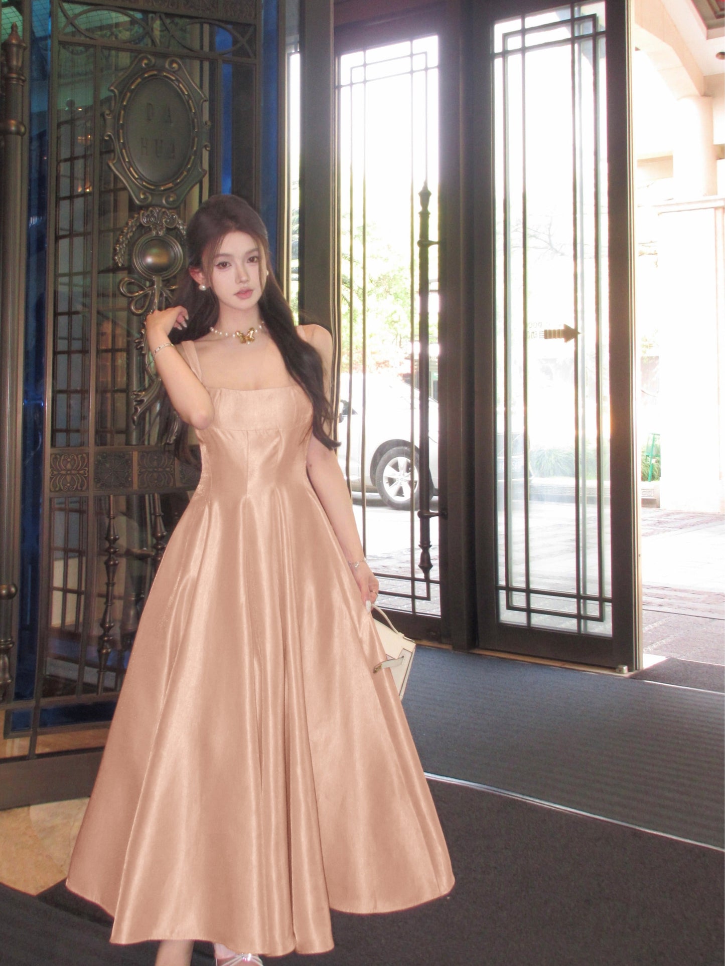 French Chic Pink Strap Dress Puffy Party Dress for Any Occasion