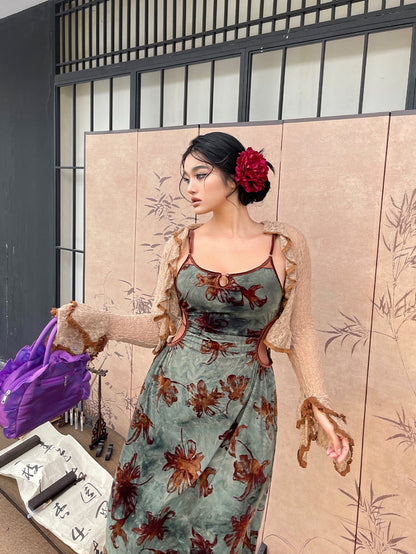 Cheongsam Floral Cami Maxi Dress