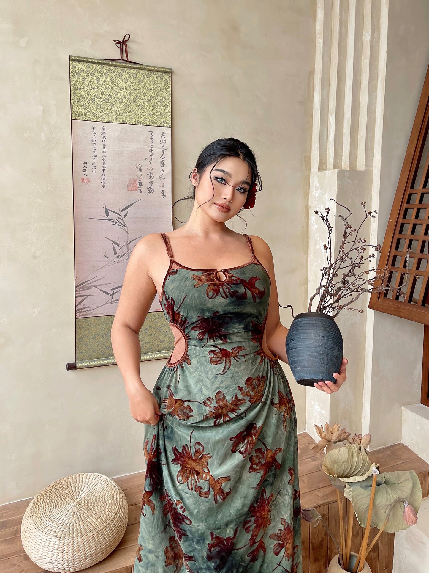 Cheongsam Floral Cami Maxi Dress