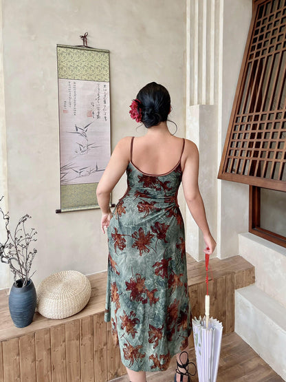 Cheongsam Floral Cami Maxi Dress
