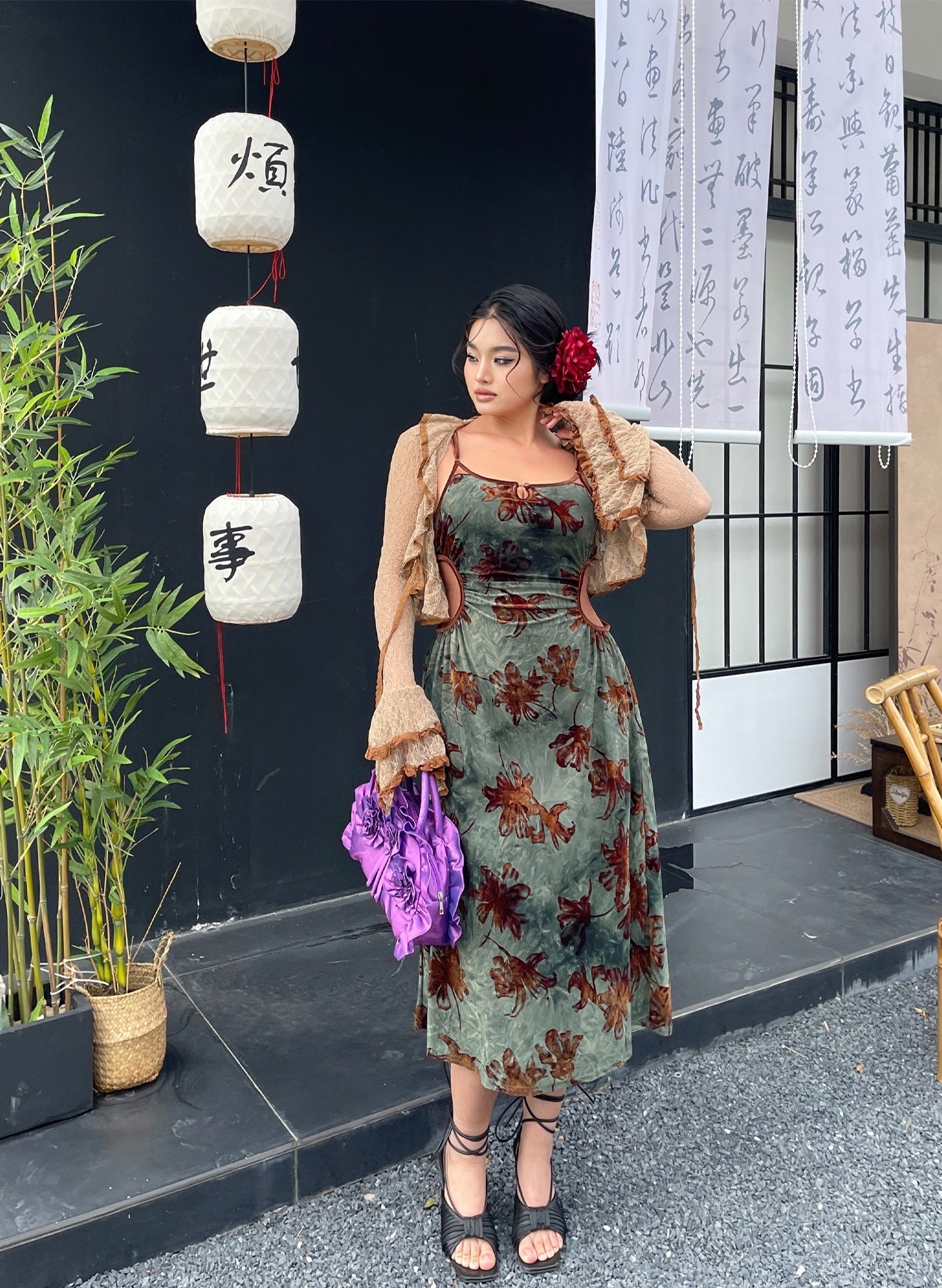 Cheongsam Floral Cami Maxi Dress