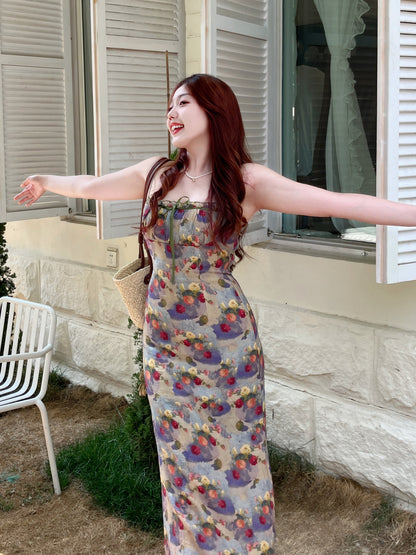 French Oil Painting Resort Maxi Dress