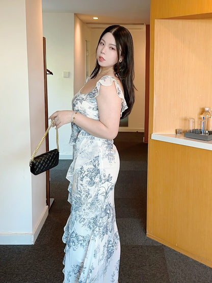 Ruffle Floral Maxi Dress · Elegant Slimming