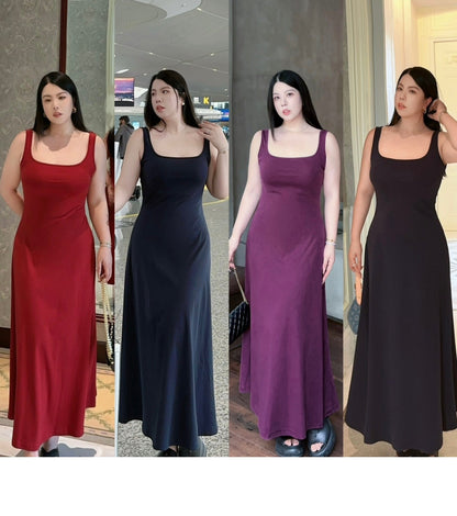 French Square-Neck Wide-Strap Slip Dress Plus-Size