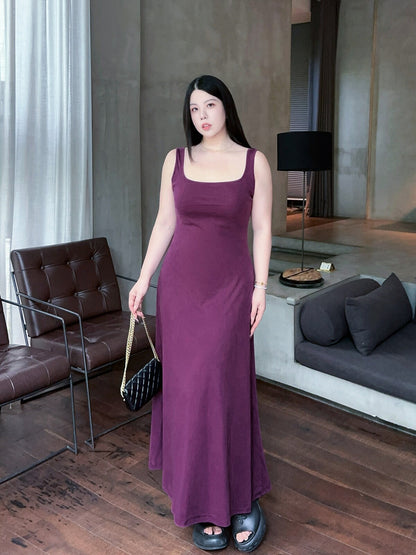 French Square-Neck Wide-Strap Slip Dress Plus-Size