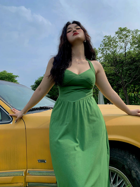 Classic French Vintage Halter Maxi Dress