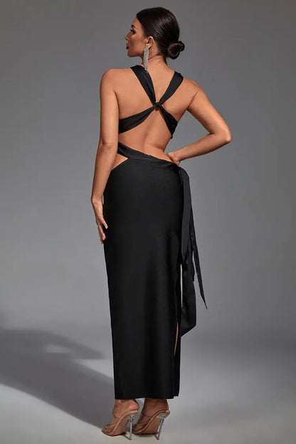 Freya Black Irregular Bandage Maxi Dress