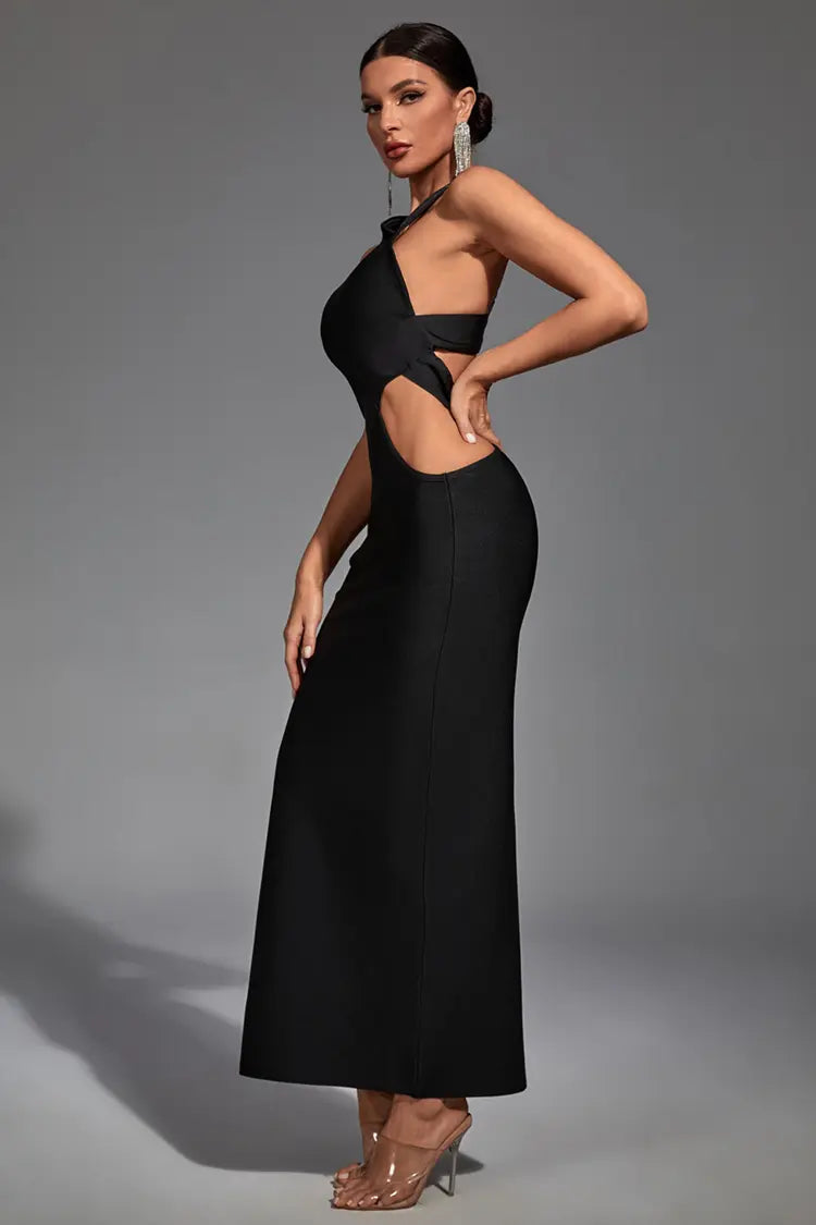 Freya Black Irregular Bandage Maxi Dress