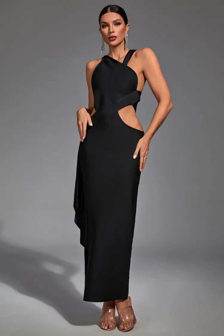 Freya Black Irregular Bandage Maxi Dress