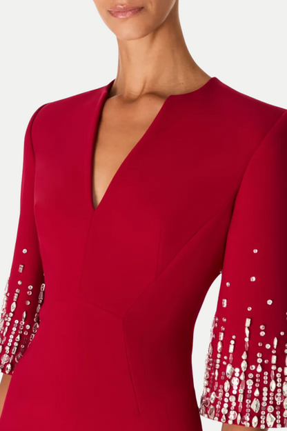 Fulia Diamante Embellished Midi Dress - Red