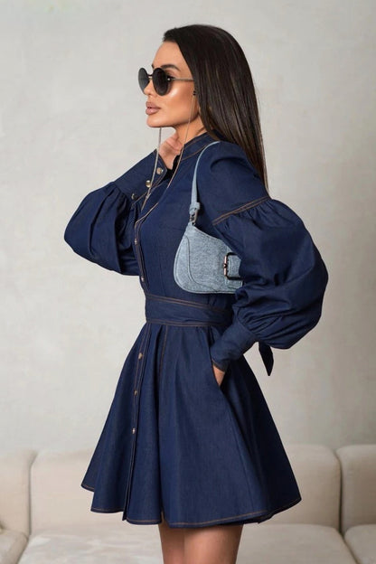 Lena Puff Sleeve Denim Mini Dress