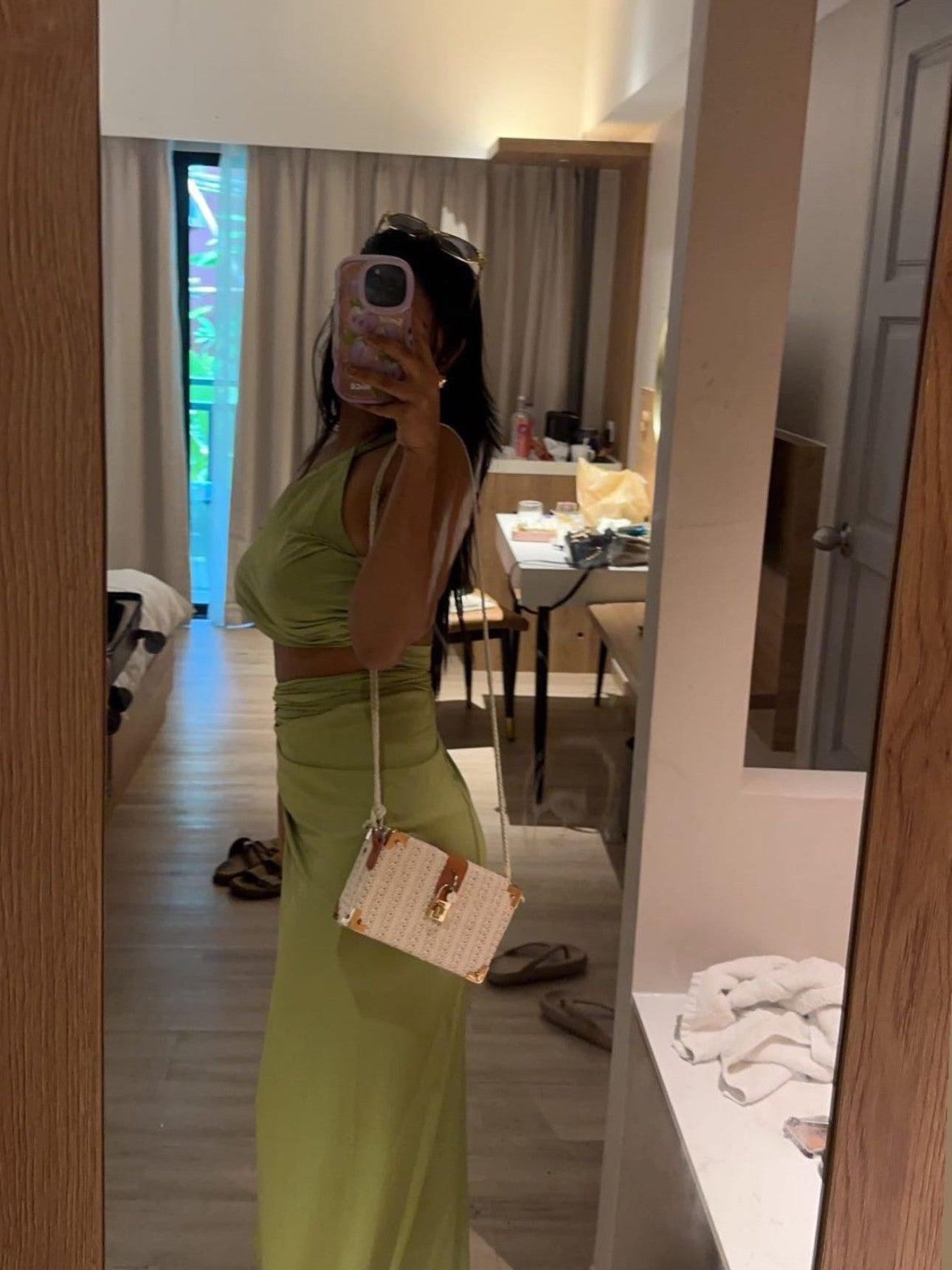 One Shoulder Backless Crop Top & High Slit Skirt Coord Set