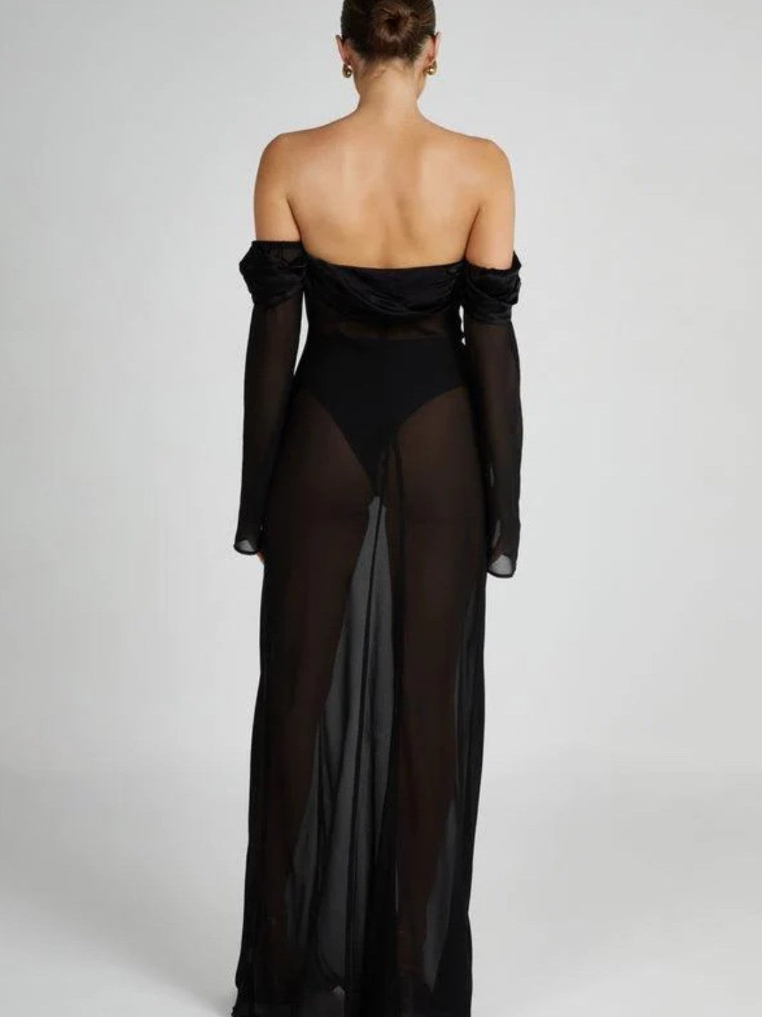 Off Shoulder Tube Long Sleeve See through Maxi Dress