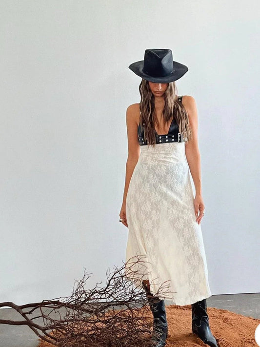 Floral Lace Belt Bodice Midi Dress