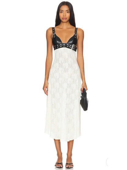 Floral Lace Belt Bodice Midi Dress