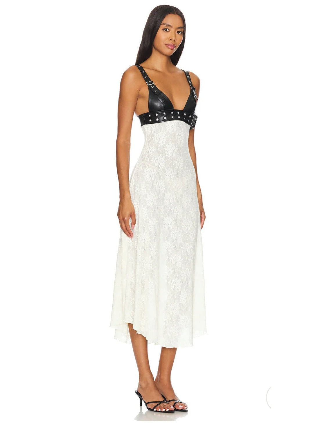 Floral Lace Belt Bodice Midi Dress