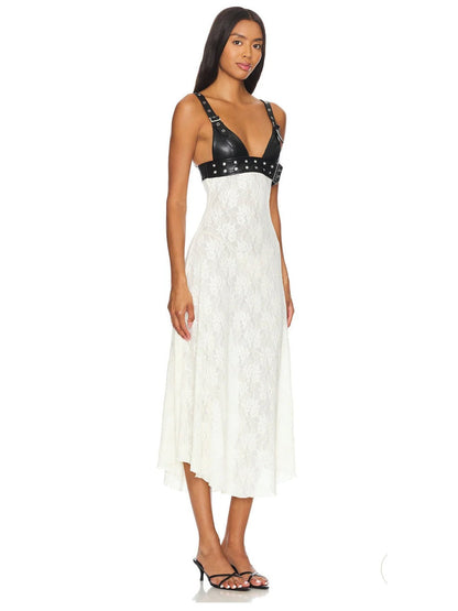 Floral Lace Belt Bodice Midi Dress