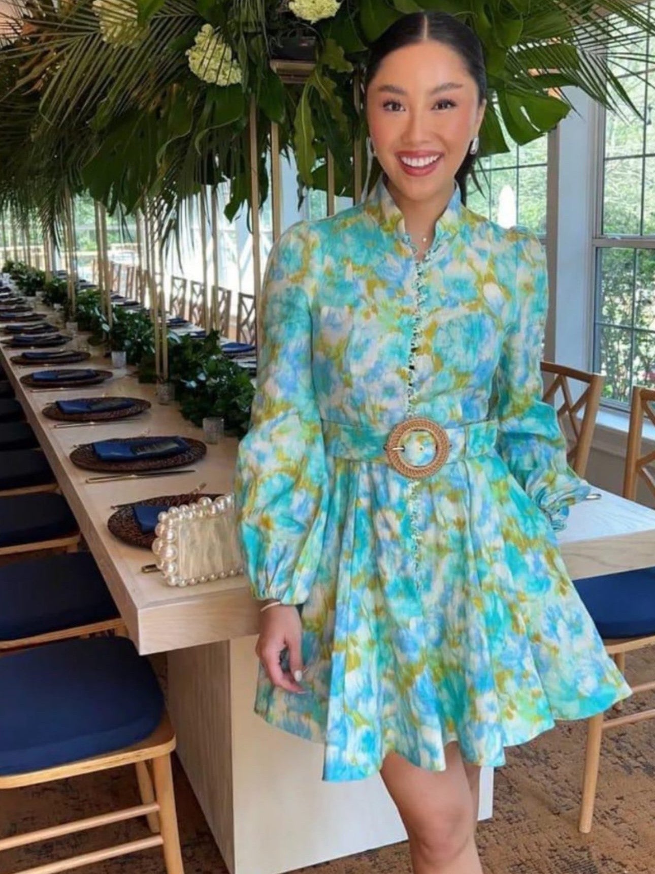 Floral Print Short A Line Dress with Belt