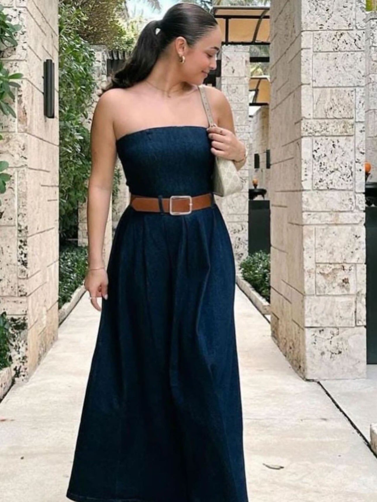 Denim Tube Dress with Belt