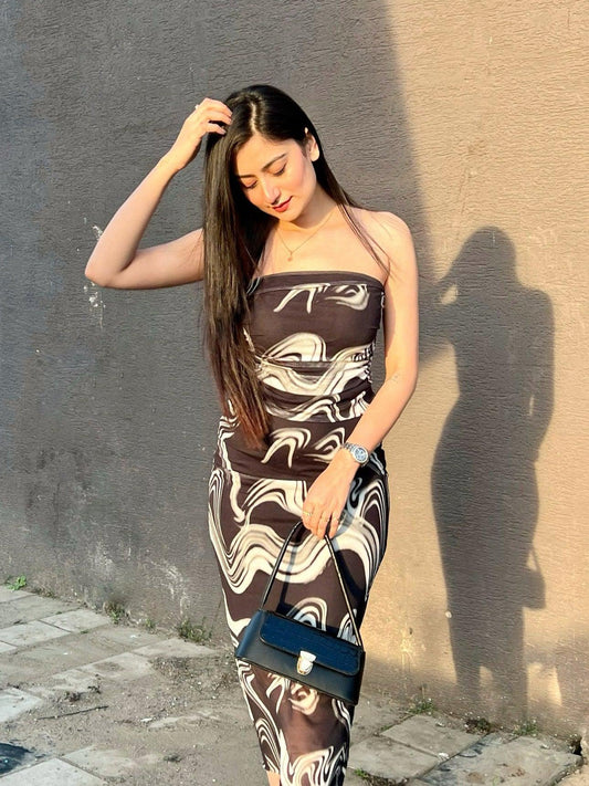 Black & White Tie and Dye Tulle Tube Dress