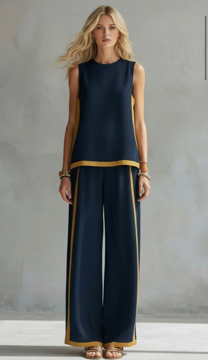 Women’s Linen Two Piece Set - Sleeveless Casual Summer Outfit