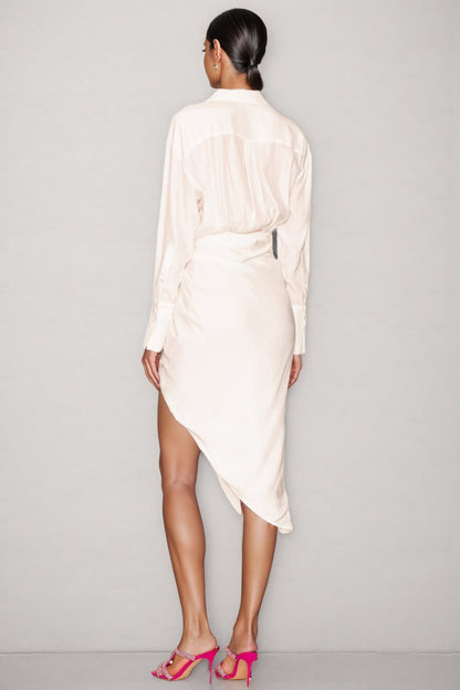 Gemlk V-Neck Irregular Slit Midi Dress