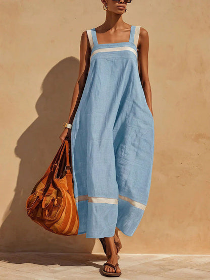 Color-blocked Pocket Midi Dress For Women