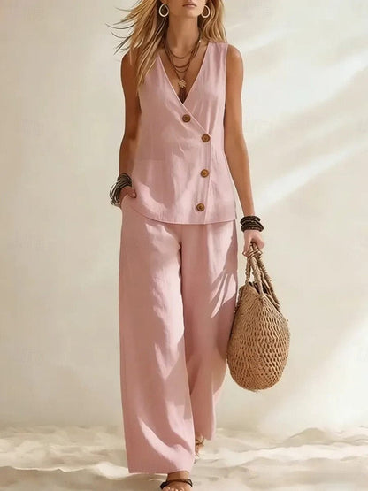 Gentle Solid Color Women's Clothing Set