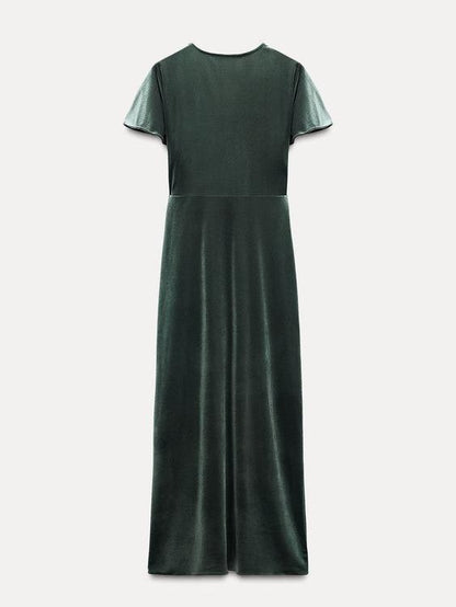 Velvet V Neck Midi Dress